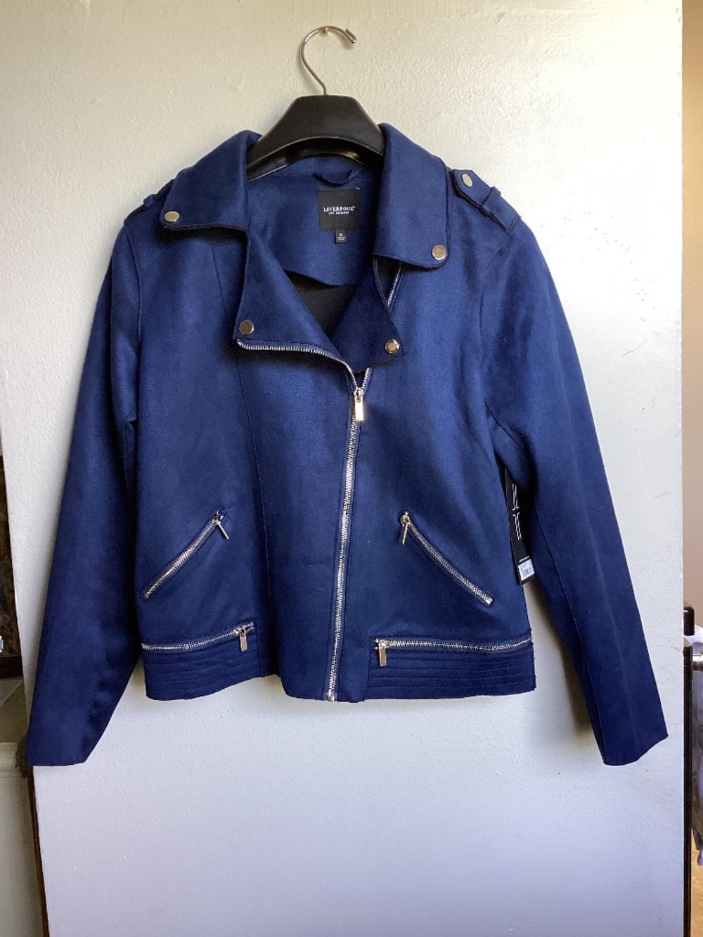Liverpool blue faux suede Moto Jacket NWT